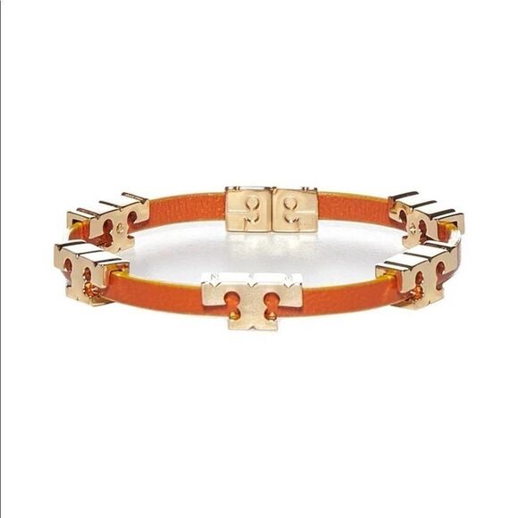 New Tory Burch Orange Gold Leather Magnetic Bracelet